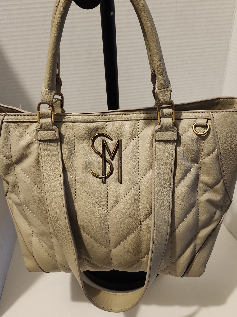 Steve Madden Quilted Tote in Grey with Gold Hardware